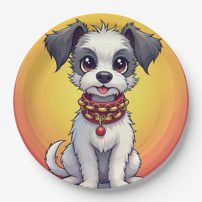 Cute Animated Dog with Collar Paper Plate (Front)