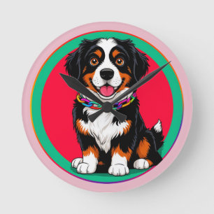 Cute Animated Dog with Collar Round Clock