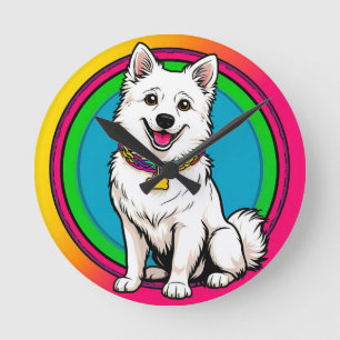Cute Animated Dog with Collar Round Clock