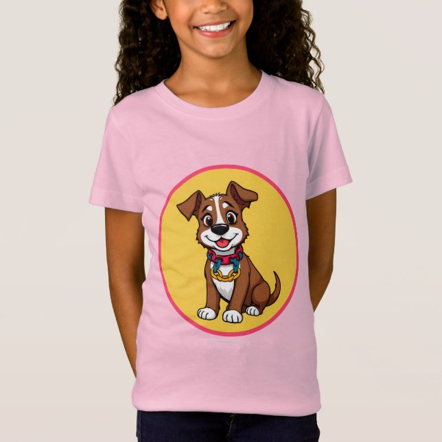 Cute Animated Dog with Collar T-Shirt (Front)