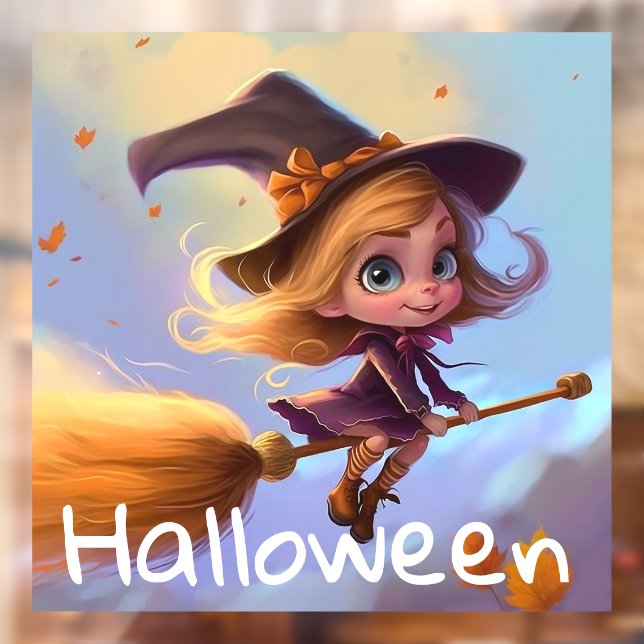 Cute Animated Flying Witch Window Cling (Sheet 2)