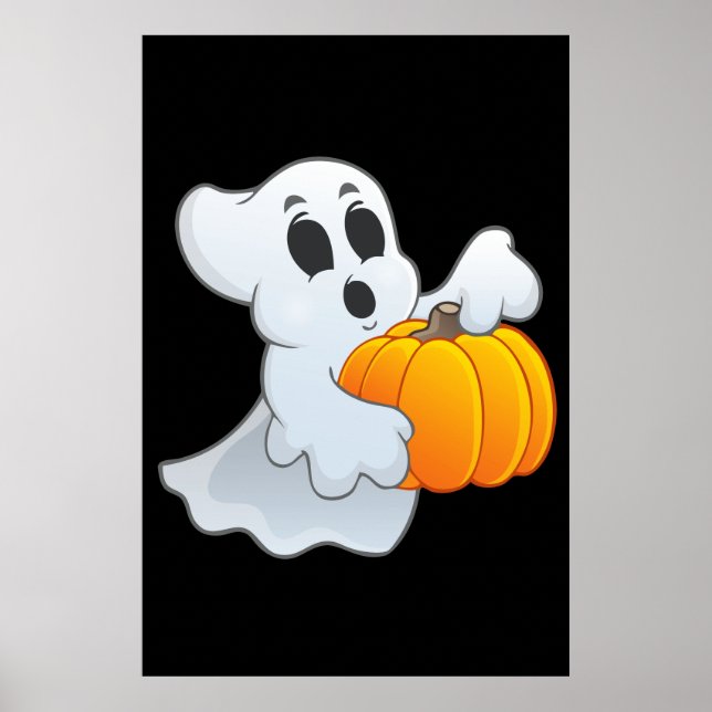 Cute animated Ghost with Pumpkin Poster (Front)