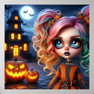 Cute Animated Girl. Haunted House Poster