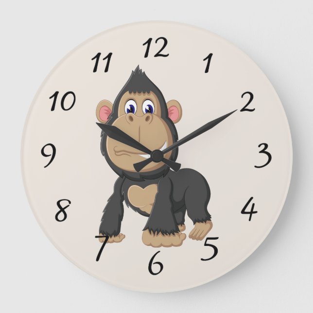 Cute Animated Gorilla Large Clock (Front)