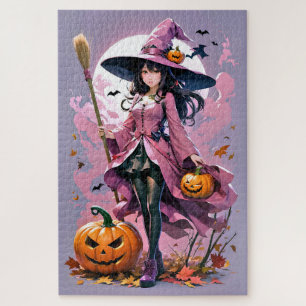 Cute Animated Halloween Witch, Jack-O-Lanterns  Jigsaw Puzzle