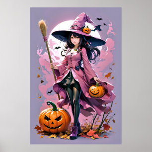 Cute Animated Halloween Witch Poster