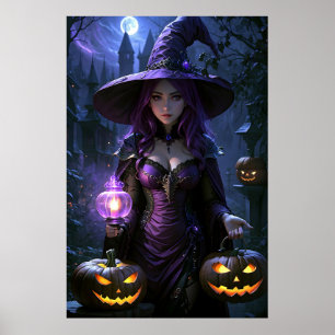 Cute Animated Halloween Witch Poster