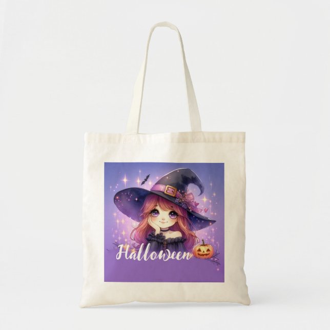 Cute Animated Halloween Witch  Tote Bag (Front)