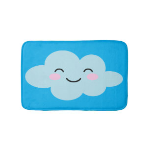 Cute animated happy cloud blue  bath mat