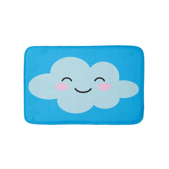 Cute animated happy cloud blue  bath mat (Front)