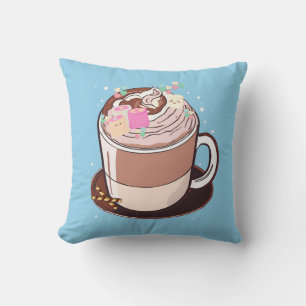 Cute Animated Hot Chocolate Marshmallows Cartoon Cushion