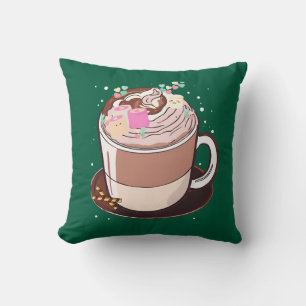 Cute Animated Hot Chocolate Marshmallows Cartoon Cushion