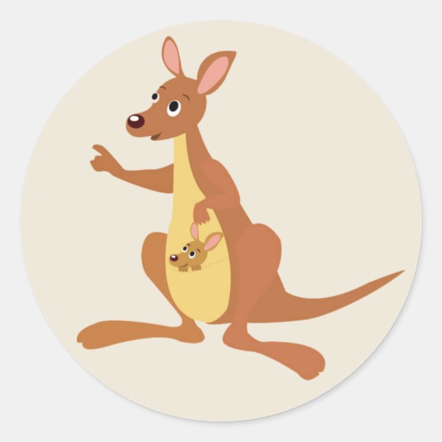 Cute animated Kangaroo with baby Classic Round Sticker (Front)