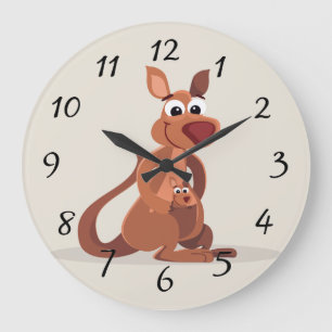 Cute animated Kangaroo with baby Large Clock