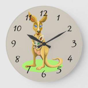 Cute animated Kangaroo with baby Large Clock