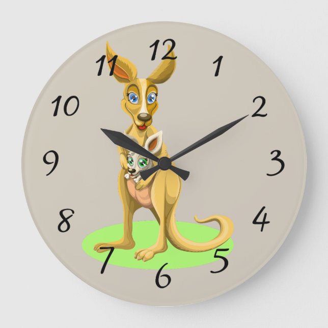 Cute animated Kangaroo with baby Large Clock (Front)