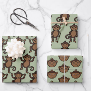 Cute Animated Monkey Designer Print Kids Wrapping Paper Sheet