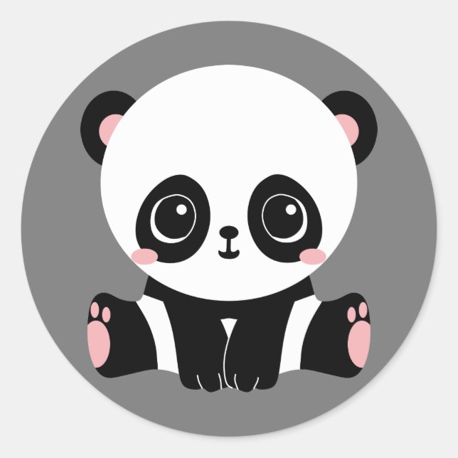 Cute animated panda bear classic round sticker (Front)