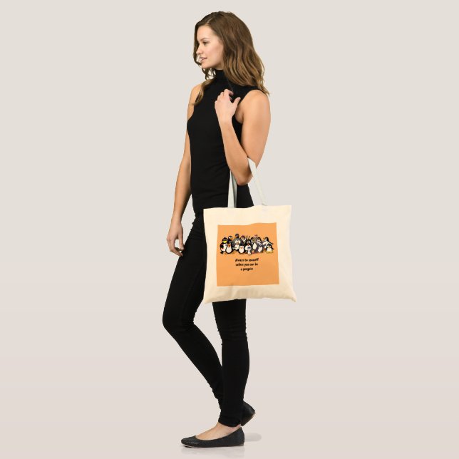 Cute animated penguins background tote bag (Front (Model))
