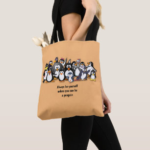Cute animated penguins tote bag