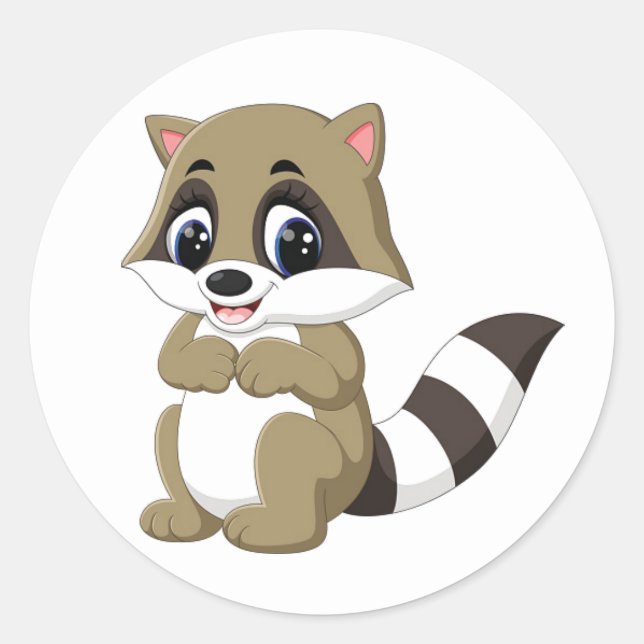 Cute animated racoon classic round sticker (Front)