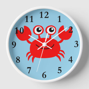 cute animated red crab round clock
