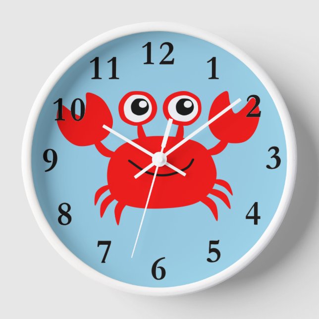 cute animated red crab round clock (Front)