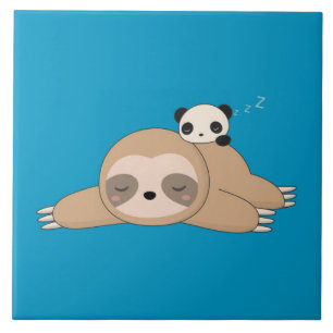 Cute animated sloth with panda bear tile