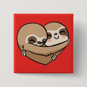 Cute animated Sloths Hugging 15 Cm Square Badge