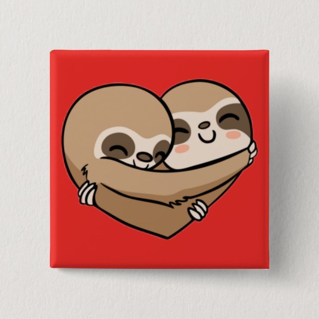 Cute animated Sloths Hugging 15 Cm Square Badge (Front)