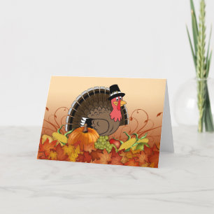 Cute animated Thanksgiving Day turkey Holiday Card