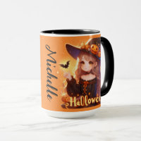 Cute animated witch with bats personalised