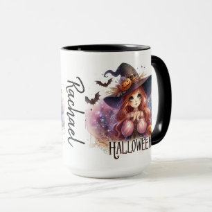 Cute animated witch with bats personalised mug