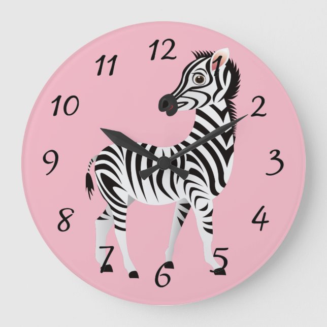 cute Animated Zebra Large Clock (Front)