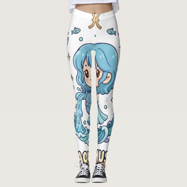 Cute Anime Aquarius Zodiac Sign Leggings  (Front)