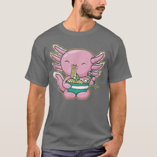 Cute Anime Axolotl Feeds Noodle Ramen Soup  T-Shirt