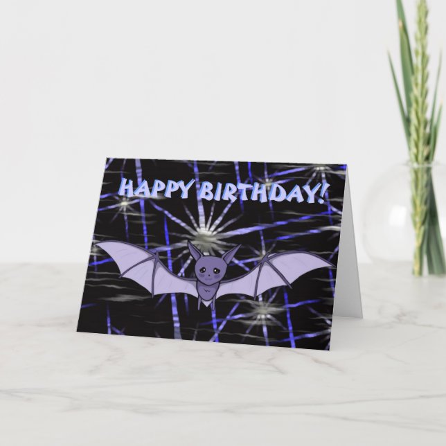 Cute Anime Baby Bat Koumori Birthday (Night Sky) Card (Front)