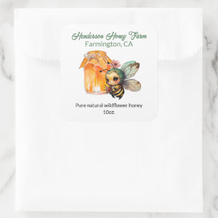 Cute Anime Bee Honey Jar Square Sticker