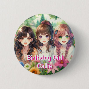 Cute Anime Birthday Girl Personalised 6 Cm Round Badge