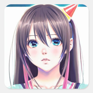 Cute Anime Birthday Girl Square Sticker