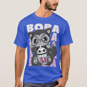 Cute Anime Black Fox Drinks Boba For Bubble Tea Lo T-Shirt