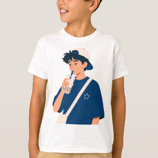 Cute Anime Boy Drinking Bubble Tea T-Shirt