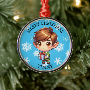 Cute Anime Boy Elf Personalized Christmas Metal Tree Decoration