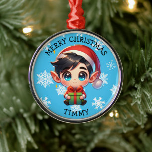 Cute Anime Boy Elf Personalized Christmas Metal Tree Decoration