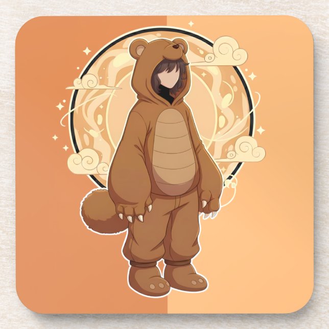 Cute Anime Boy in Bear Coaster (Front)