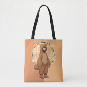Cute Anime Boy in Bear Tote Bag