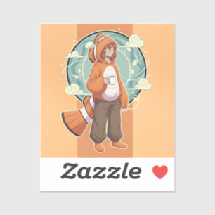 Cute Anime Boy in Clownfish Costume drinking Coffe