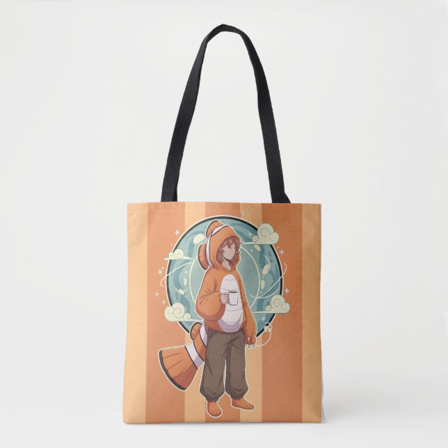 Cute Anime Boy in Clownfish Costume drinking Coffe Tote Bag (Front)