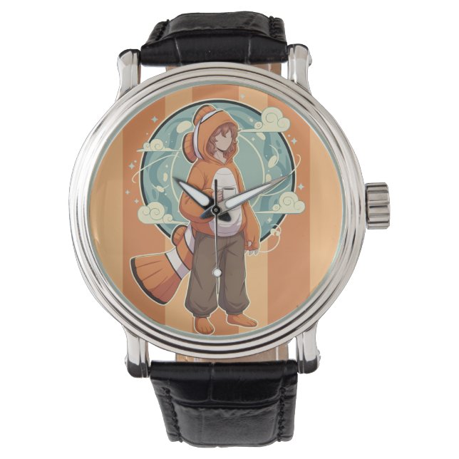 Cute Anime Boy in Clownfish Costume drinking Coffe Watch (Front)