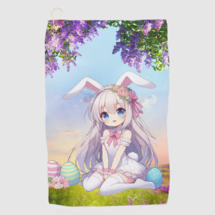 cute, anime bunny spring/Easter Golf Towel